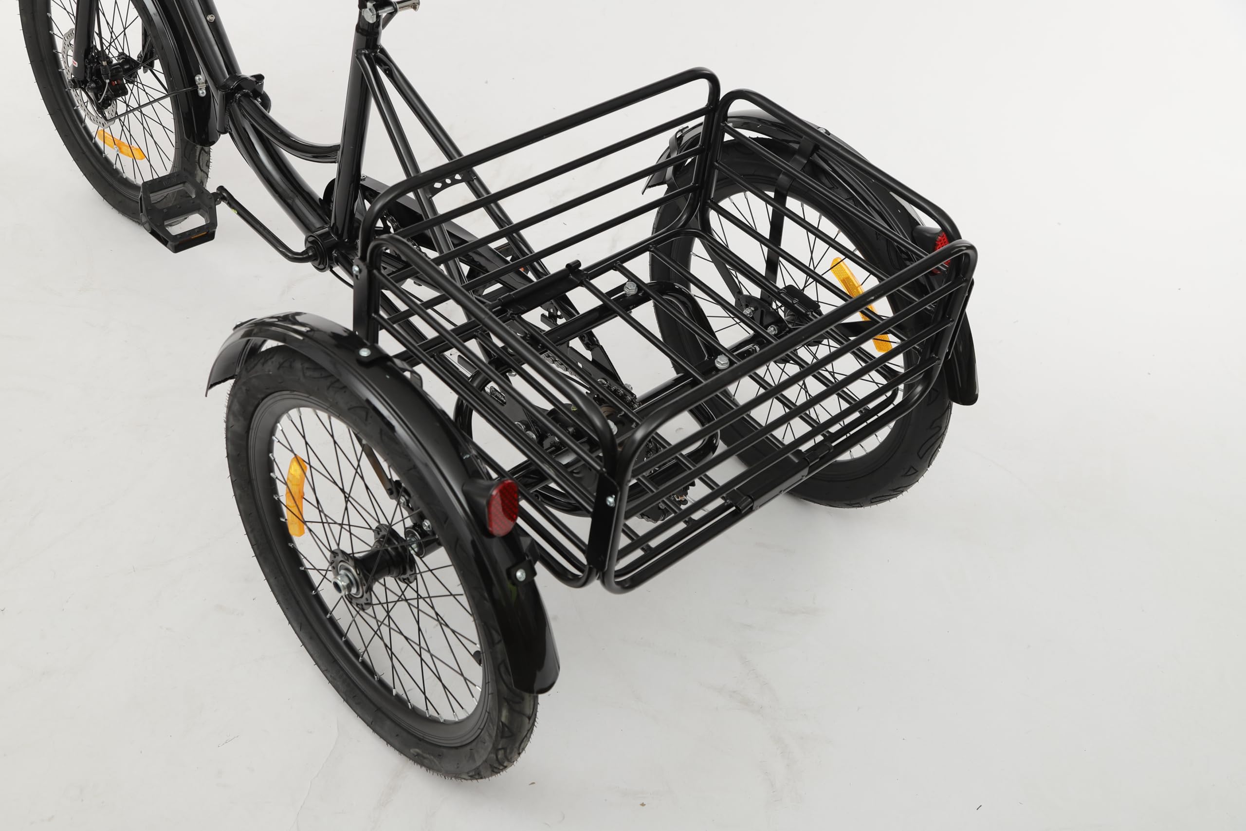 20 pollici Triciclo per adulti Biciclette a 3 Ruote con Cestino, 7 marce Tribike da Pieghevole Bicicletta Cargo per adulti, anziani e donne, altezza regolabile