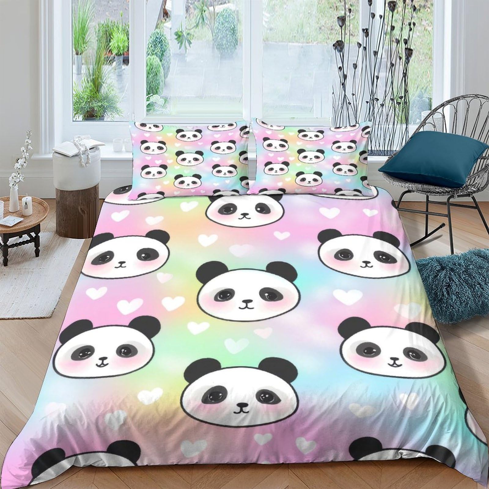 Ctjqhvkz Style-1 3D Printed Rainbow Panda Fitted Sheet Microfiber Soft Pastel Panda Bed Cover For Bedroom Dorm Mattress Protection Decor Single（135X200cm）