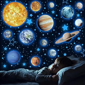 Solar System Wall Decals Glow in The Dark Stars 780 PCS, Glowing Planets Stickers for Ceiling, Nursery Wall Stickers for Bedroom, Kids Room Decorations Blue