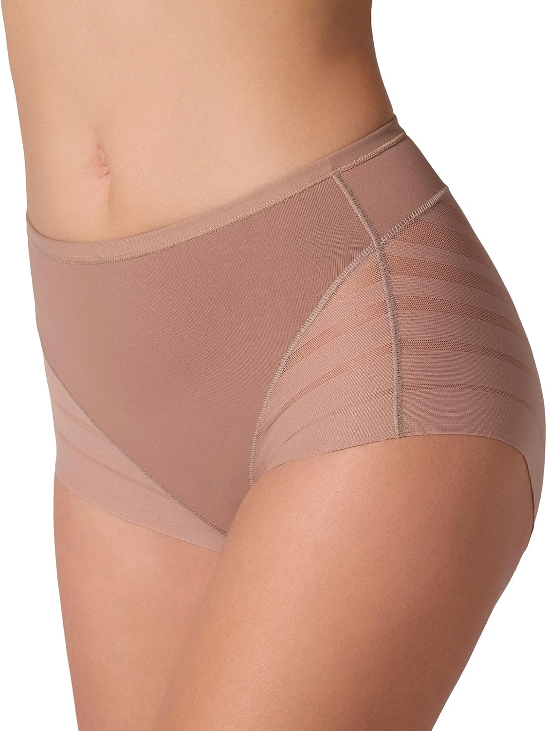 Leonisa High Waisted Invisible Tummy Control Shapewear for Women - Stripe Lace Ladies Underwear Panties