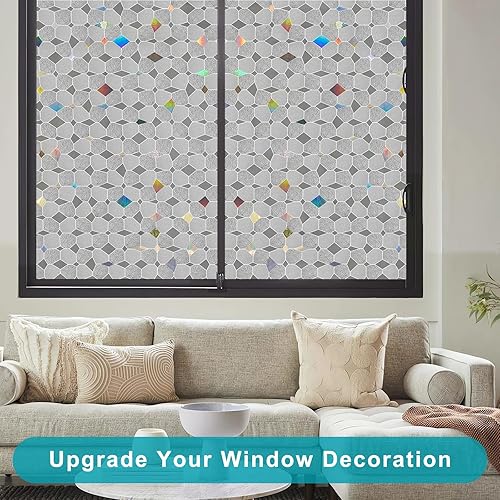 Miniatura 2 de ConCus-T Película de vidrio esmerilado para ventana, vinilo 3D, sin pegamento, extraíble, anti UV, tinte de ventana para oficina en casa, 17.52 x