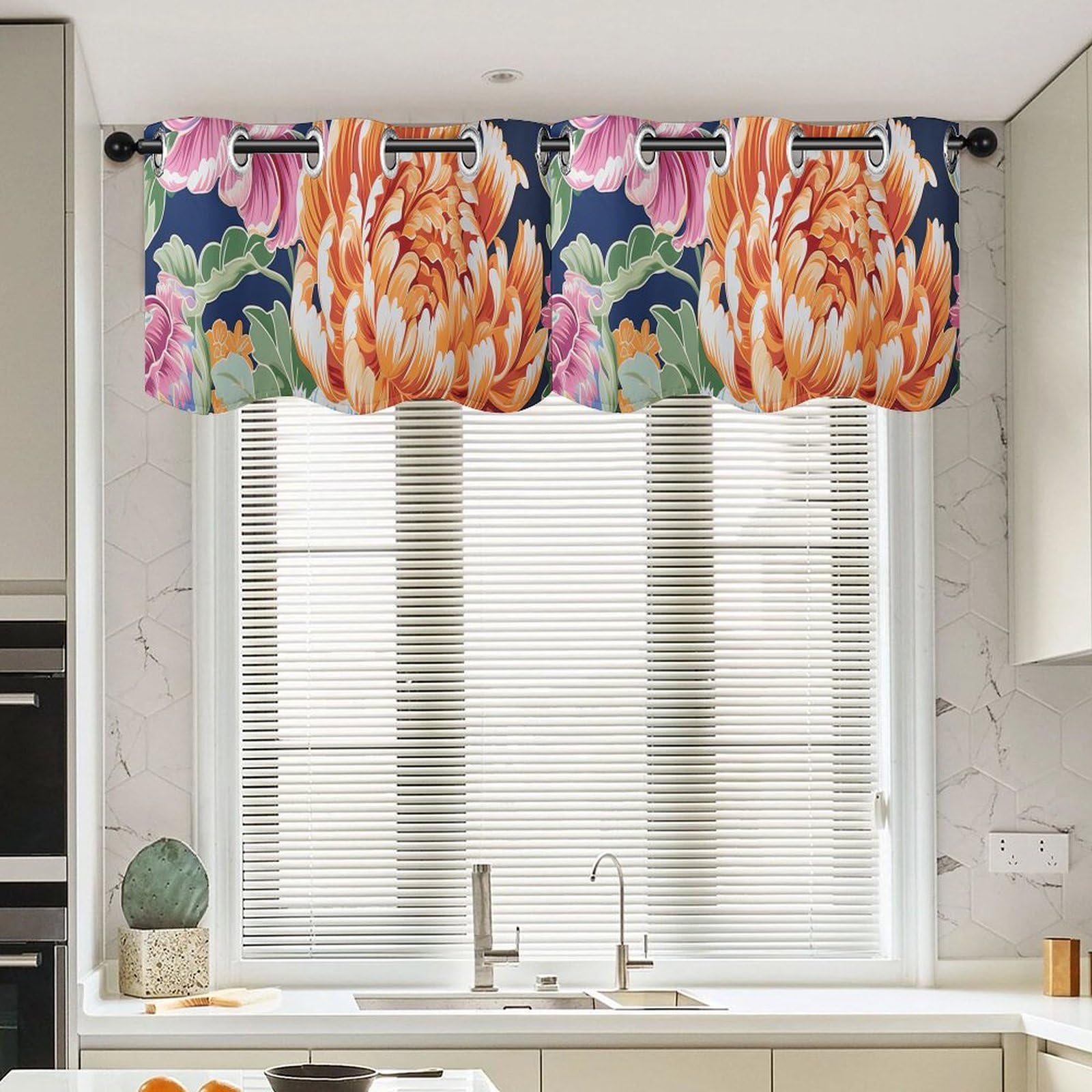 Cenefas para cocina con estampado oriental brillante, juego de 2 paneles rústicos