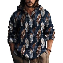 Graphic Sweatshirts for Men Long Sleeve Loose Fall Causal Pullover Western Ethnic Printed Hooded Y2k Henley Shirts