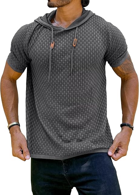 Zaitun Chemise à capuche à manches courtes pour hommes Tige à pull tricotée à la gaufre
