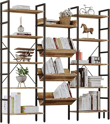 IRONCK Estantería industrial triple ancha de 5 niveles, estantería grande Etagere con marco de metal para sala de estar, oficina en casa, color
