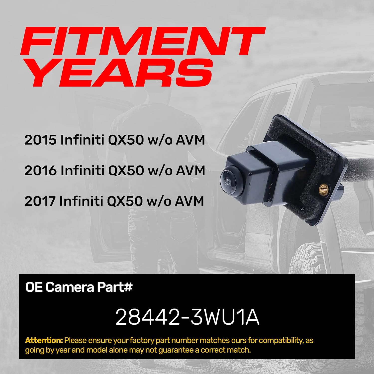 Master Tailgaters Replacement for Infiniti QX50 w/o AVM (2015-2017) Backup Camera OE Part # 28442-3WU1A