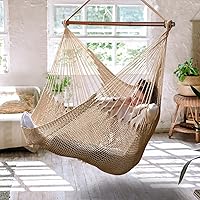 Vista 8 de Hamaca de columpio caribeña mejorada con barra metálica desmontable, hamaca grande, silla de columpio XL con cuerda para colgar