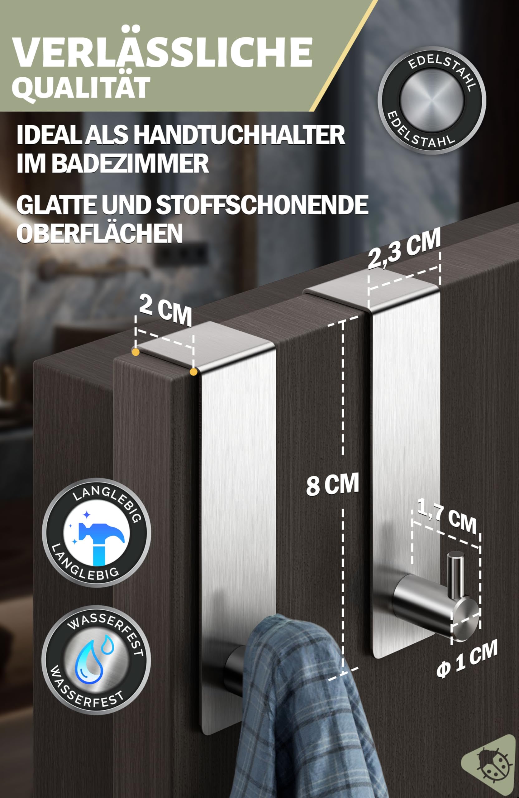 Menz Haczyki do drzwi ZT Design, zestaw 6 szt. – haczyki na drzwi ze stali nierdzewnej do zawieszenia