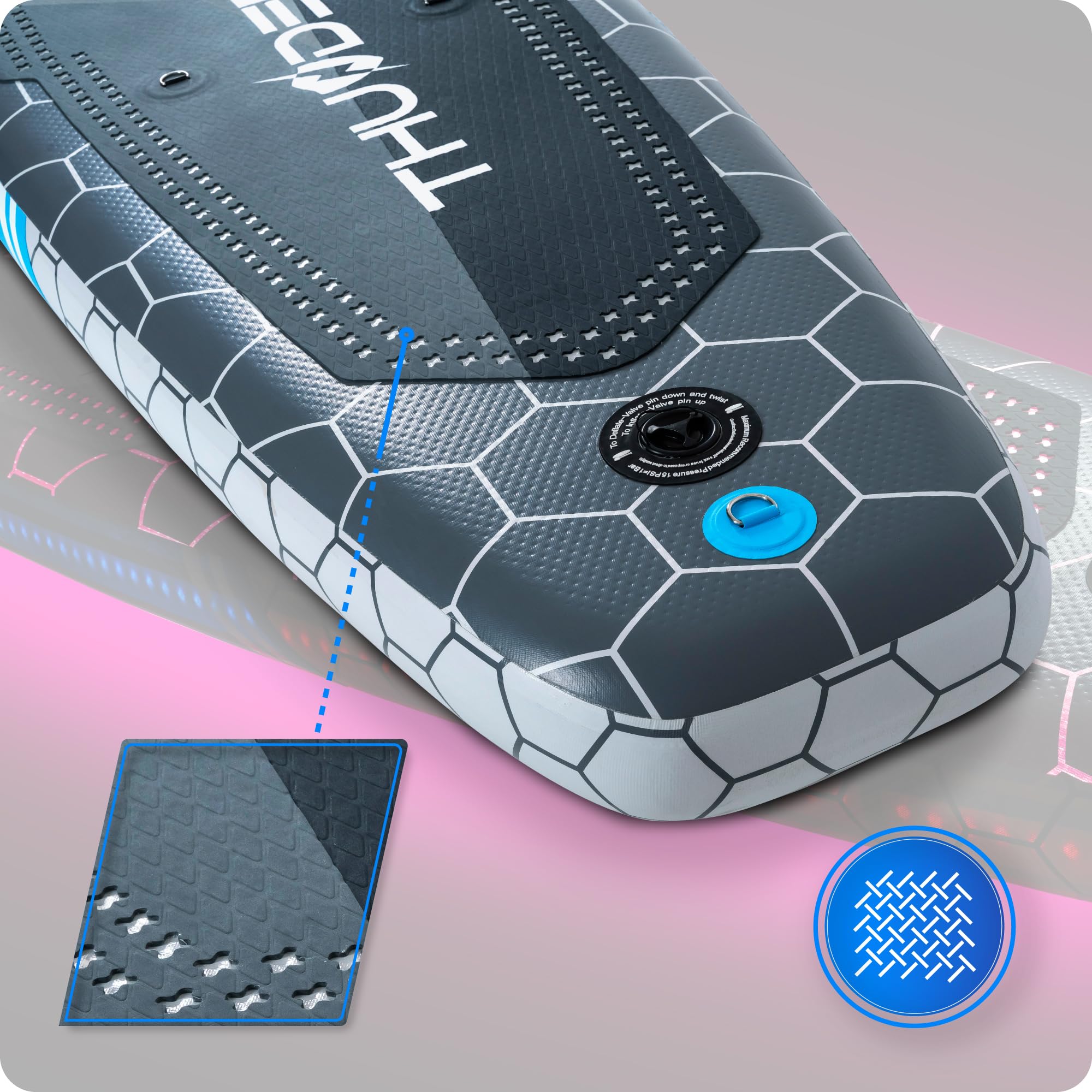THUNDER Pro LED Sup Board 320 cm con sedile Kayak – Stand Up Paddle Board Gonfiabile con Illuminazione RGB LED, Pompa, Paddle & Zaino – Set Sup fino a 150 kg