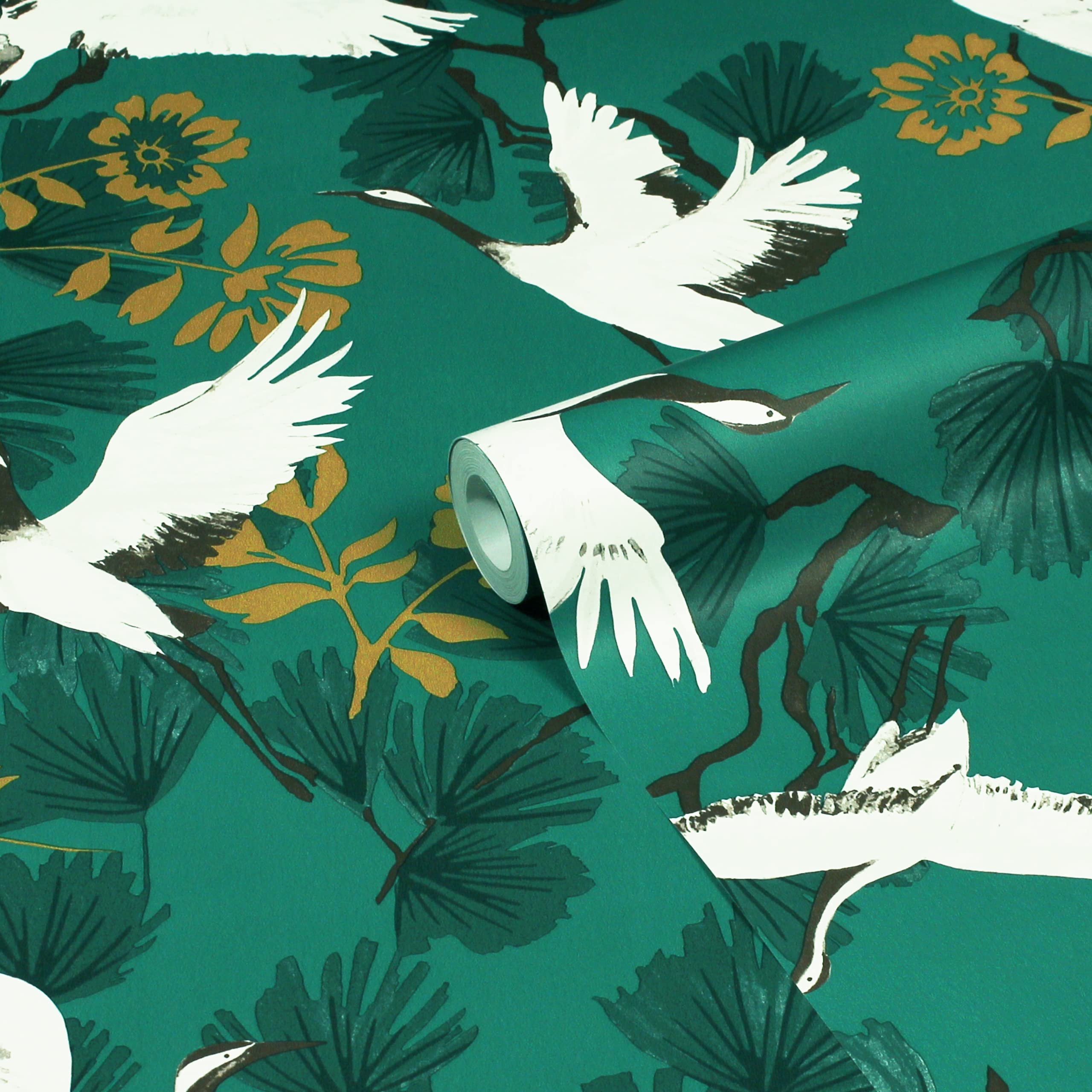 Furn Demoiselle Jade Green Botanical Wallpaper 10m x 53cm