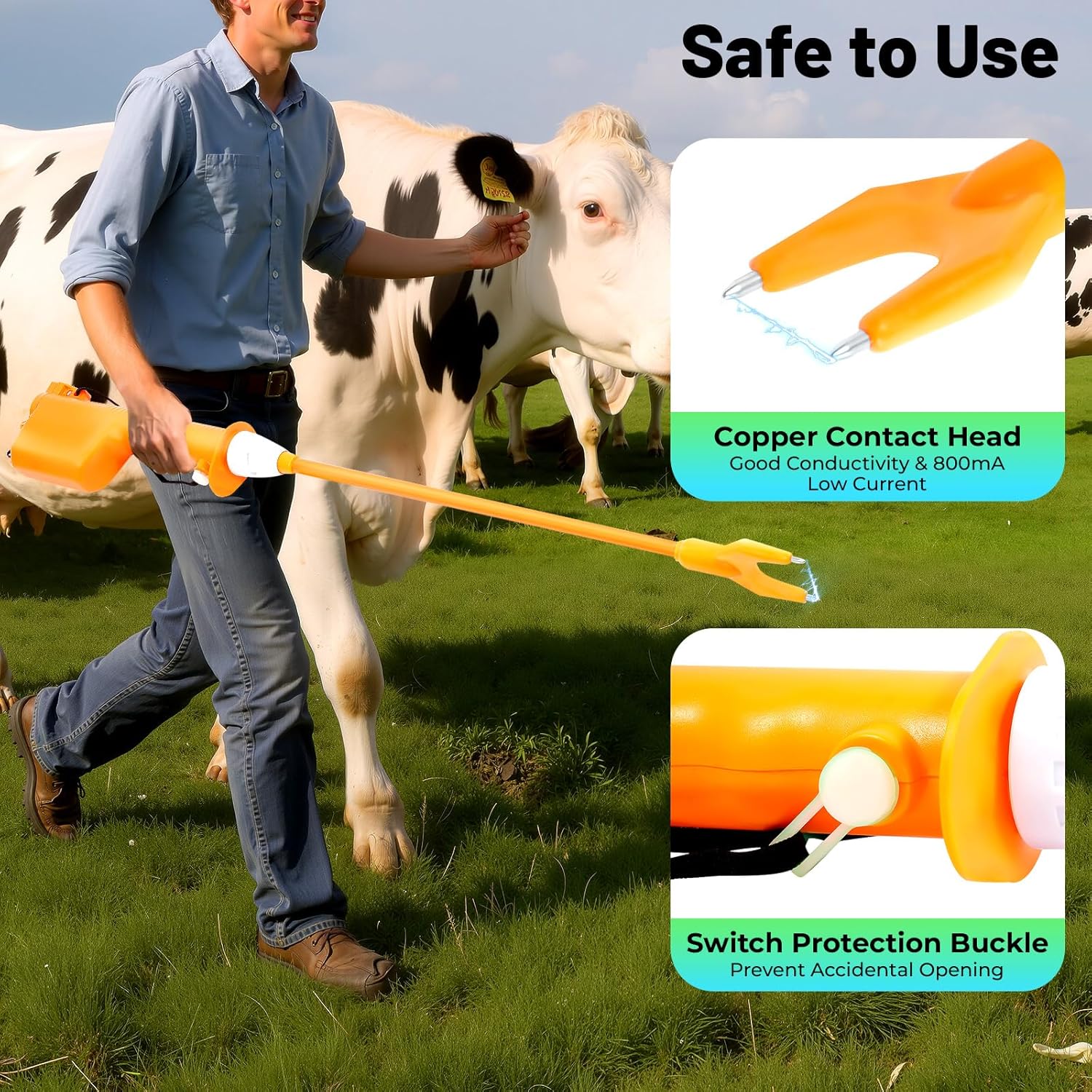 Rechargeable Livestock Prod, 21.65Inch Waterproof Cattle Prod for Cows, Electric Livestock Cattle Pig Prod Shock Safety Prodder