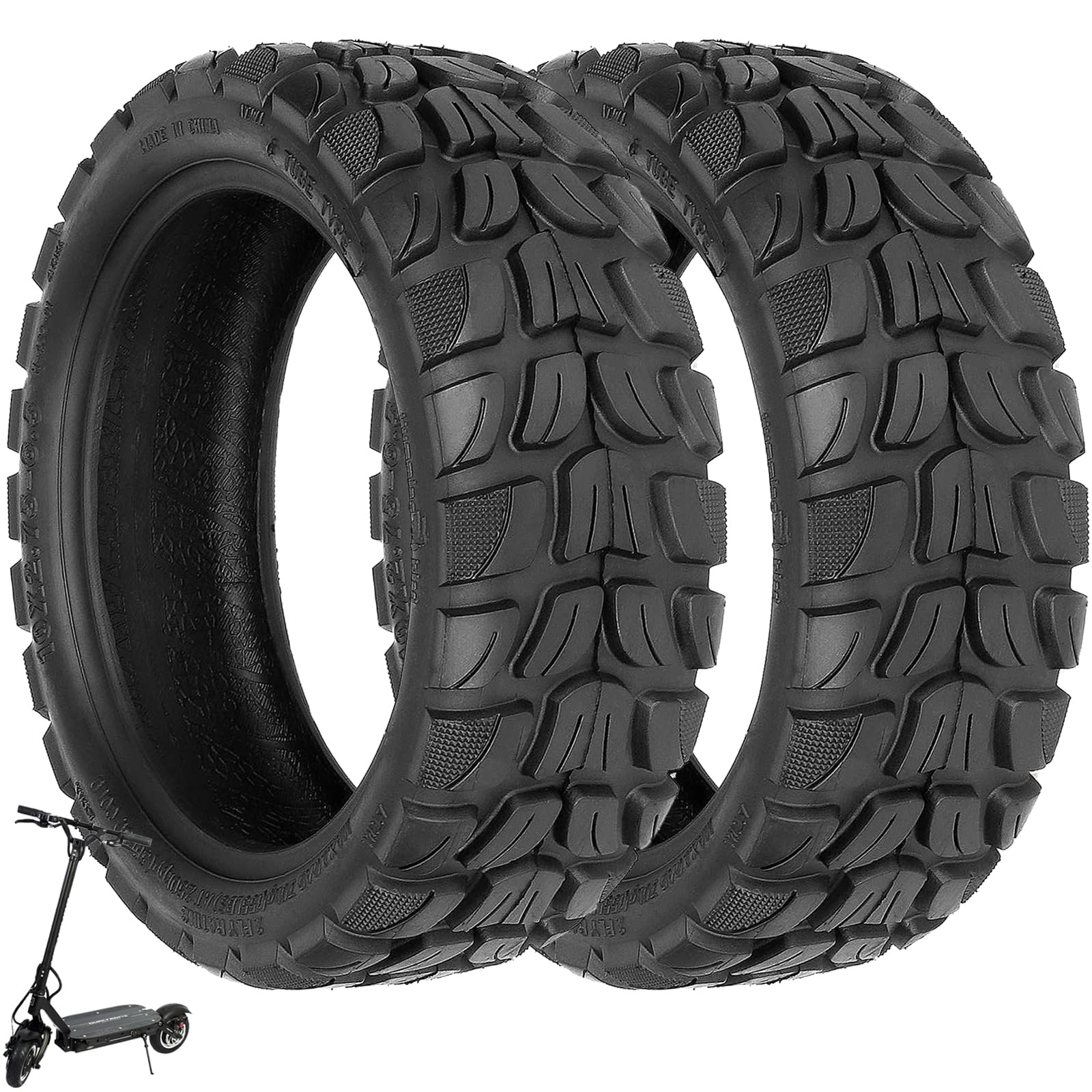Lot de 2 pneus tout-terrain 10 x 2,75-6,5" pour scooter électrique KuKirin G2 Master, Speedway5, Hitway H5, T4 Max - Pneus de rechange tout-terrain avant et arrière - Pneu élargi et épais