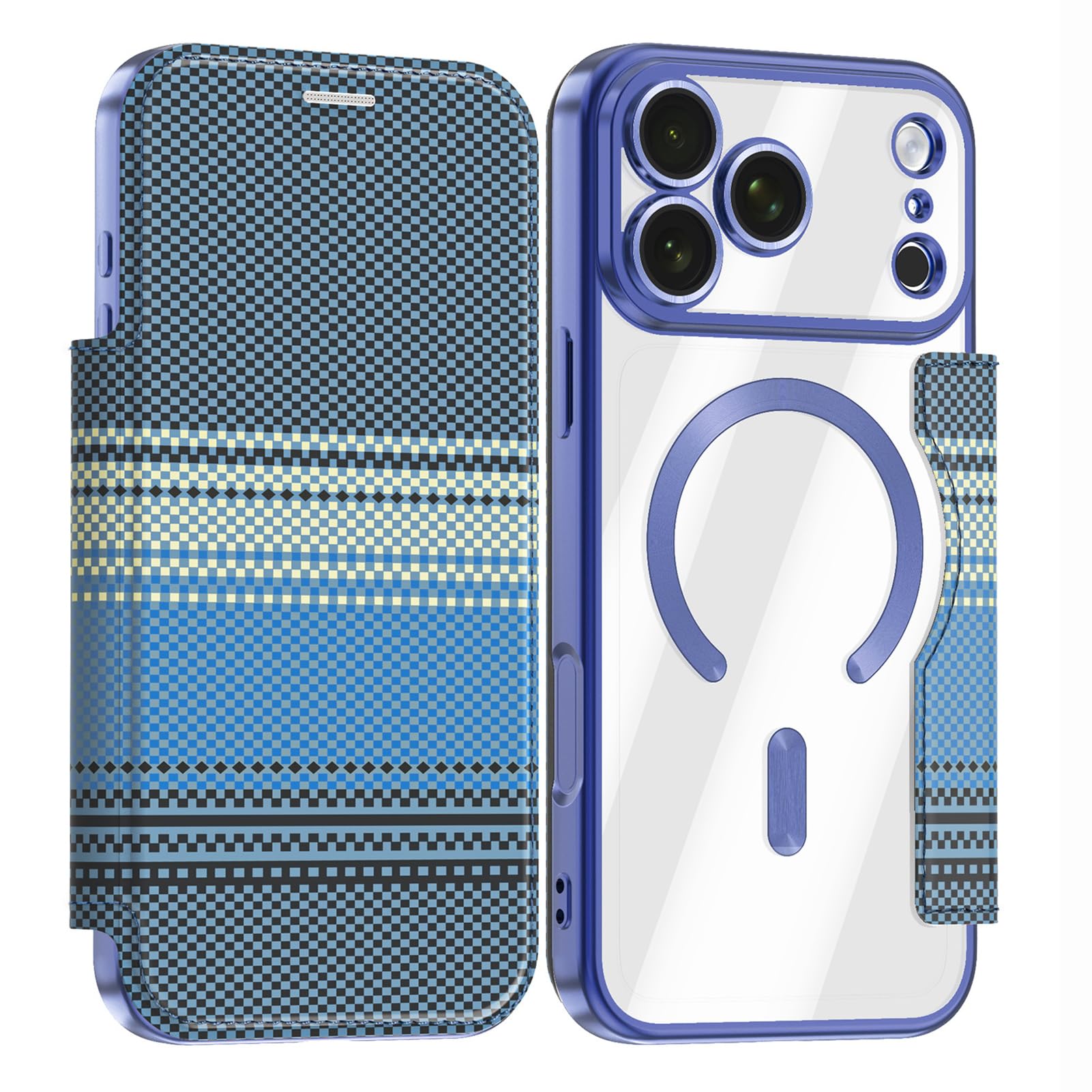 Étui cuir iPhone 17 Pro Max avec rabat carbone : protection magnétique et charge sans fil