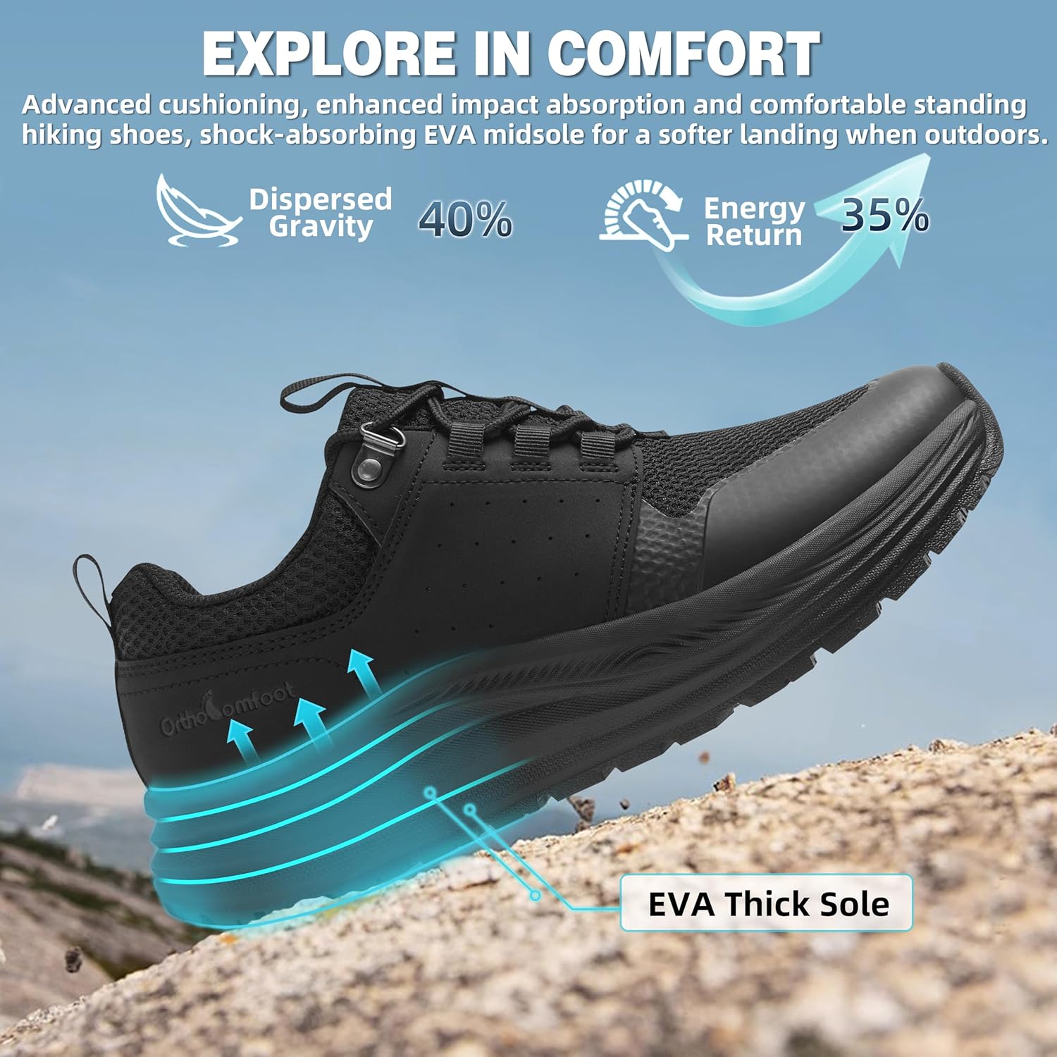 OrthoComfoot Men's Orthopedic Wide Toe Plantar Fasciitis Shoes: Comfortable High Arch Support Trail Running Shoes for Walking & Hiking, Orthotic Tennis Sneakers Relief Flat Feet, Feet Pain