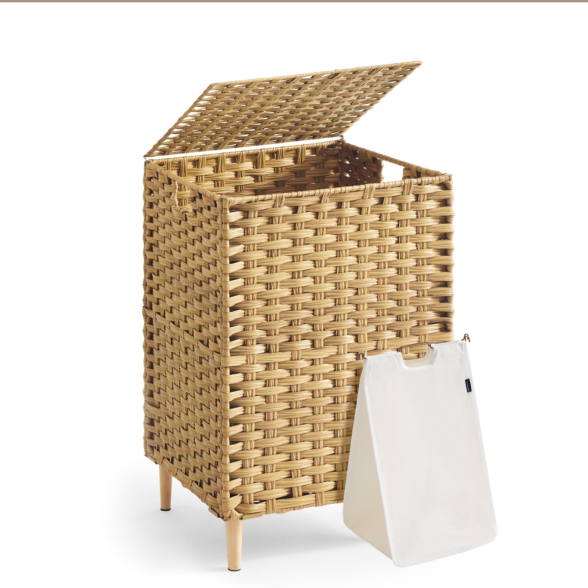 Photo 1 of **SIMILAR ITEM** SONGMICS Laundry Hamper with Lid, 25 Gal (95L) PE Rattan Laundry Basket with Removable Washable Liners, for Bedroom & Living Room, Goose Yellow ULCB221YE01