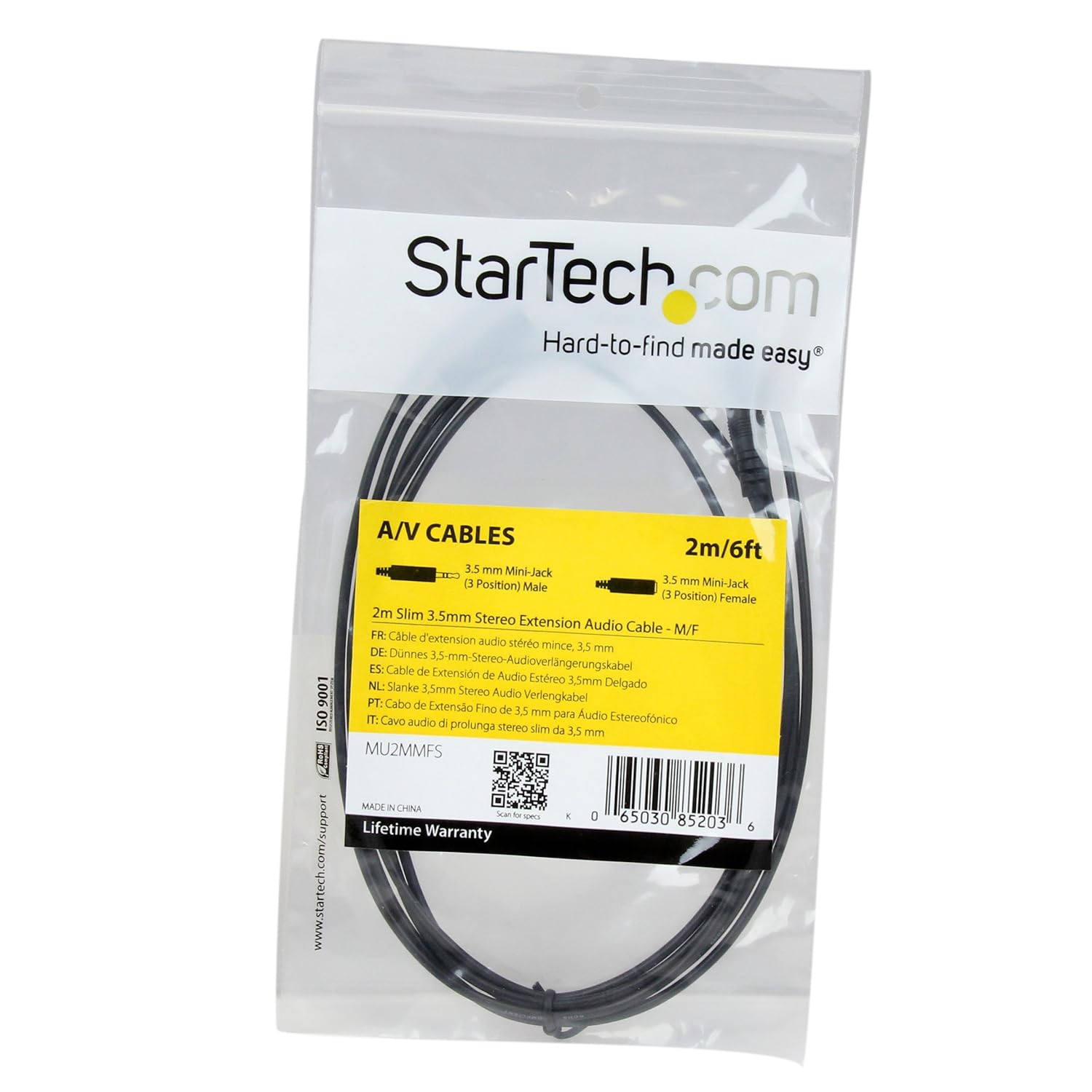 StarTech 2m Slim 3.5mm Stereo Extension Audio Cable - Male / Female - Headphone Audio Extension Cable Cord - 2x Mini Jack 3.5mm - 2 m (MU2MMFS) Black : Electronics