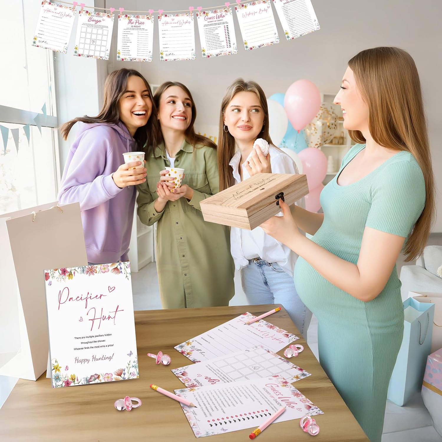 Baby Shower Games 8 Games Floral Theme Baby Shower Bingo, Price is Right, Guess Who Mommy or Daddy, Word Scramble Fun and Easy to Play Game Activity for Party Favors