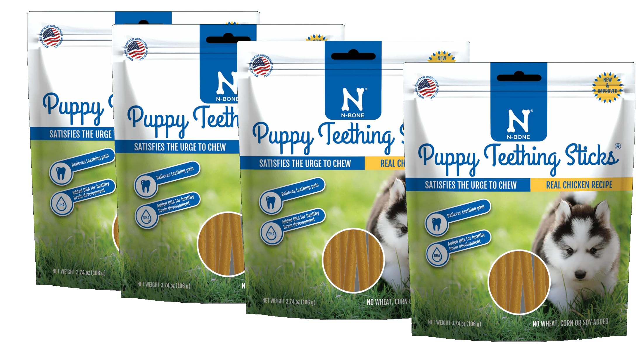 HDP N-Bone Puppy Teething Stick Treat Bundle Flavor:Chicken Size:Teething 4 Pack