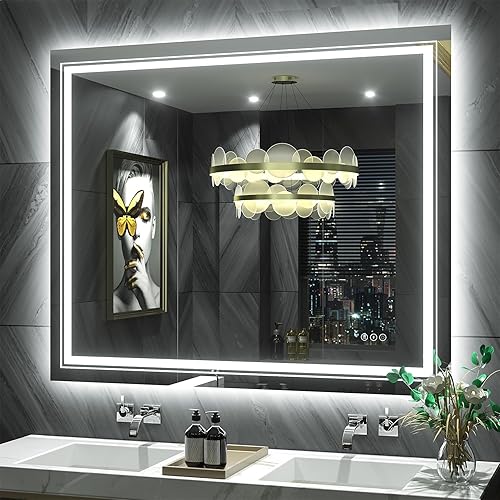 VANLIO Espejo de baño iluminado de 40 x 36 pulgadas con luces, espejo LED regulable, retroiluminado y frontal iluminado para pared, antiniebla, VANLIO Espejo de baño iluminado de 40 x 36 pulgadas con luces, espejo LED regulable, retroiluminado y frontal iluminado para pared, antiniebla,