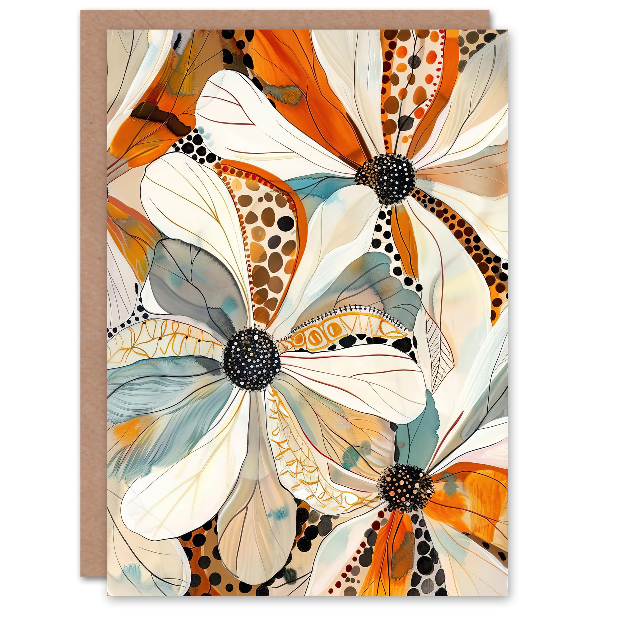 Artery8 Abstract Floral Painting Wildflowers Birthday Art Card Orange