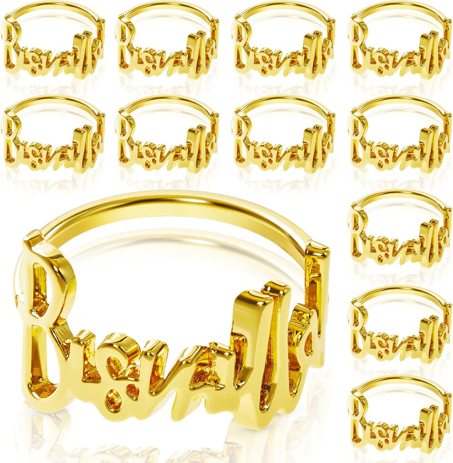 Gerrii 12 Pcs Eid Napkin Rings Bismillah Letter Metal Napkin Ring Set Bismillah Table Decoration Alphabet Napkin Buckles Holder for Islamic Ramadan Holiday Wedding Party (Gold)