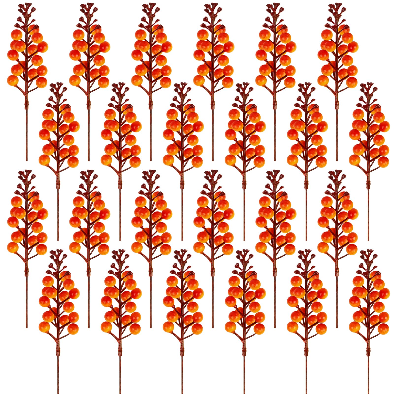 Fangoo 24 Pcs 19cm Fall Artificial Orange Berry Stems Holly Floral Berry Picks Holly Berry Branches Faux Berry Stems Realistic for for Fall Wreath DIY Crafts Thanksgiving Harvest Autumn Home Decor