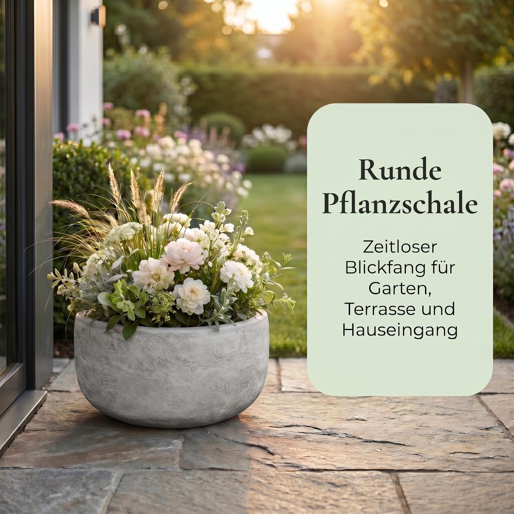 gartendekoparadies.de Bol à Fleurs Solide, Rond, Rustique, Hauteur : 20 cm, Largeur 37 cm, diamètre intérieur 31 cm, 10 litres, Gris, Poids 18 kg, en Pierre moulée résistante au Gel