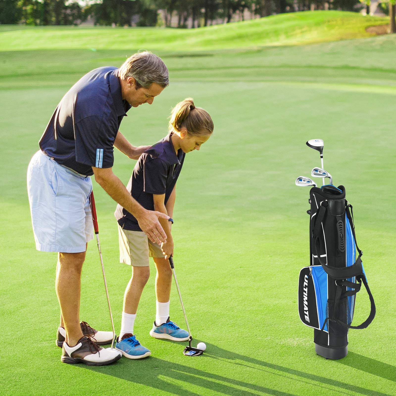 COSTWAY Set di Mazze da Golf per Bambini 8-10 Anni, con Legno da Fairway 3, Ferri 7 e 9, Putter, Coprimazze, Sacca da Golf, Perfetto per Bambini e Bambine