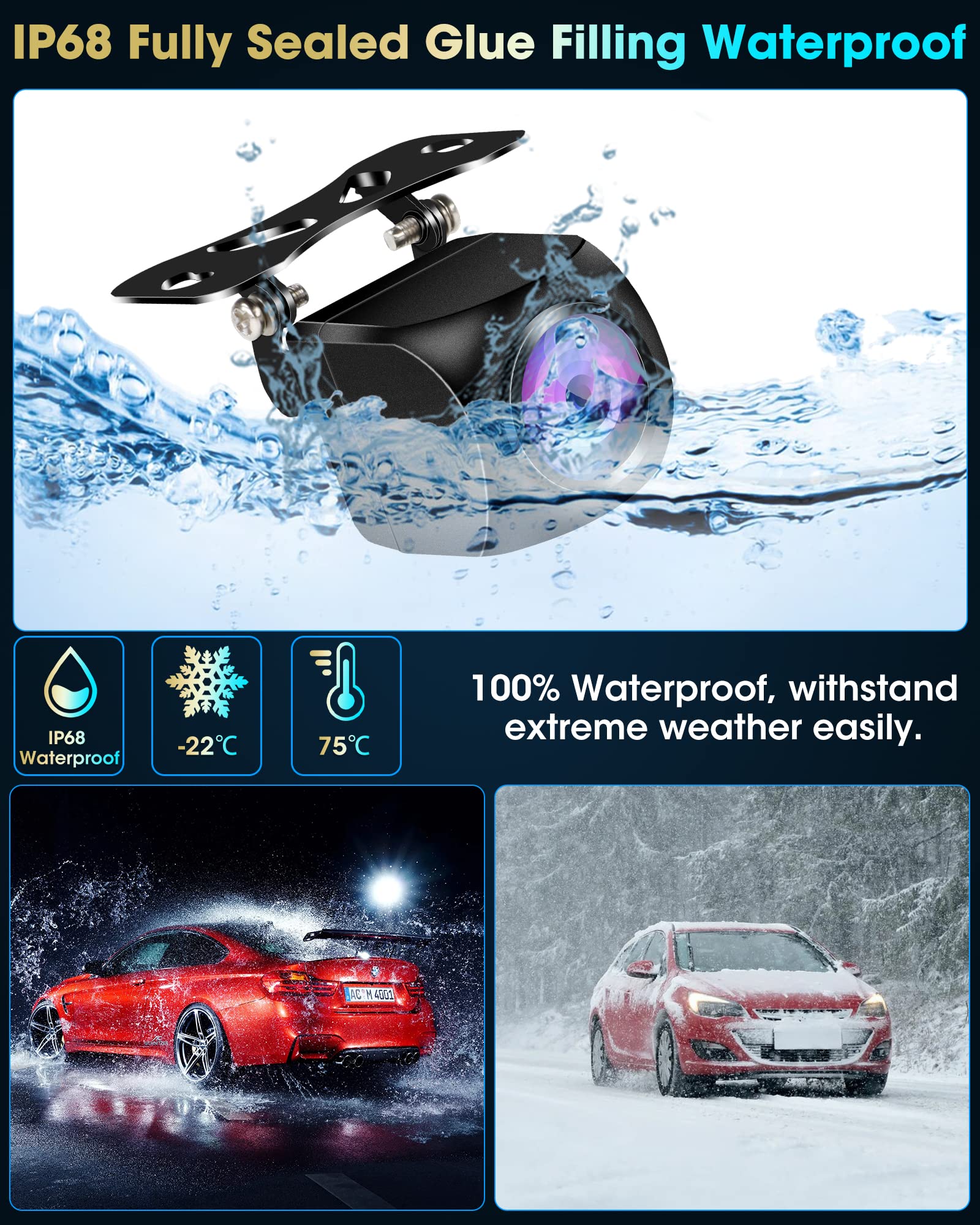 Vtopek AHD 1080P Achteruitrijcamera NTSC & PAL Achteruitrijcamera Auto One-Key Switch 8 Videosignal Universeel HD Auto Achteraanzicht Camera Nachtzicht IP68 Waterdicht Voor Auto Suv Camper Vrachtwagen
