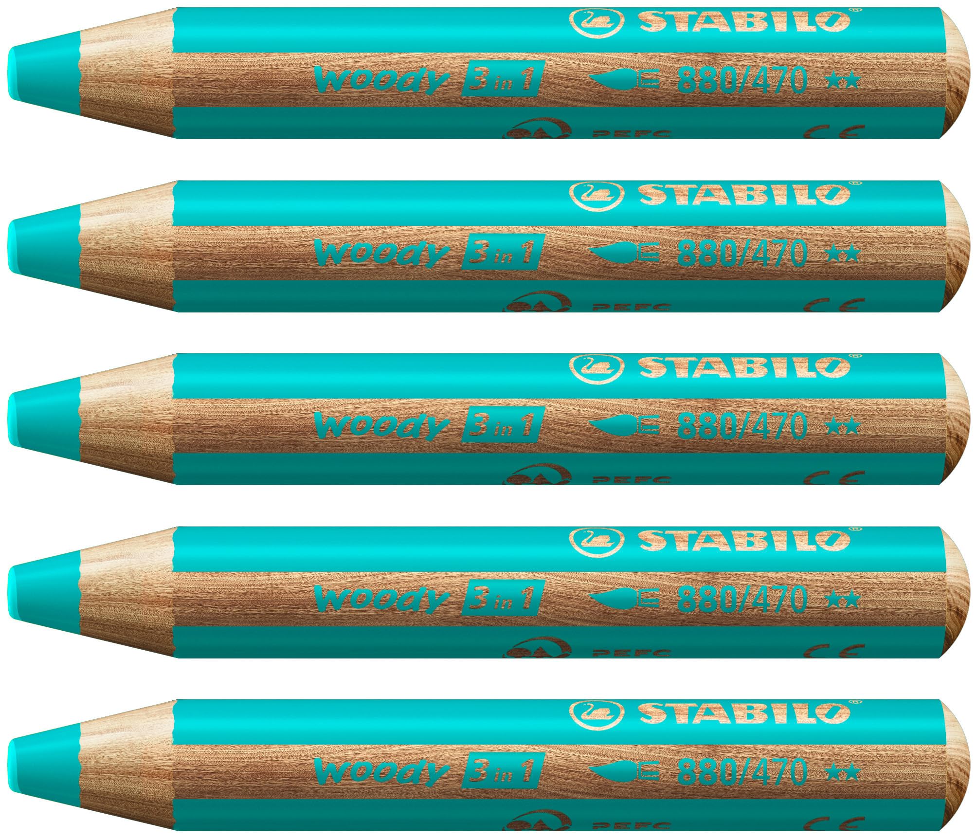 Stabilo Woody 3 in 1 Pencil - 470 Turquoise / Pack of 5