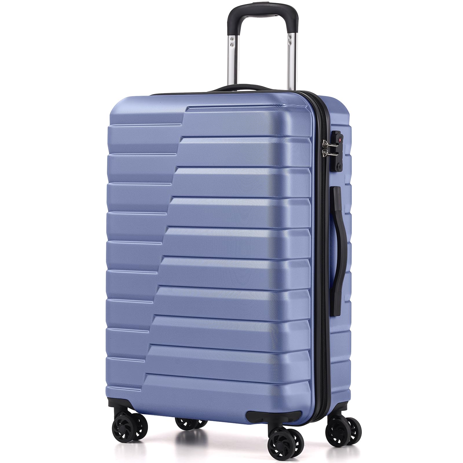 Medium Checked Luggage with Spinner Wheels Hardside Suitcase TSA Lock Telescopic Handle(Blue)