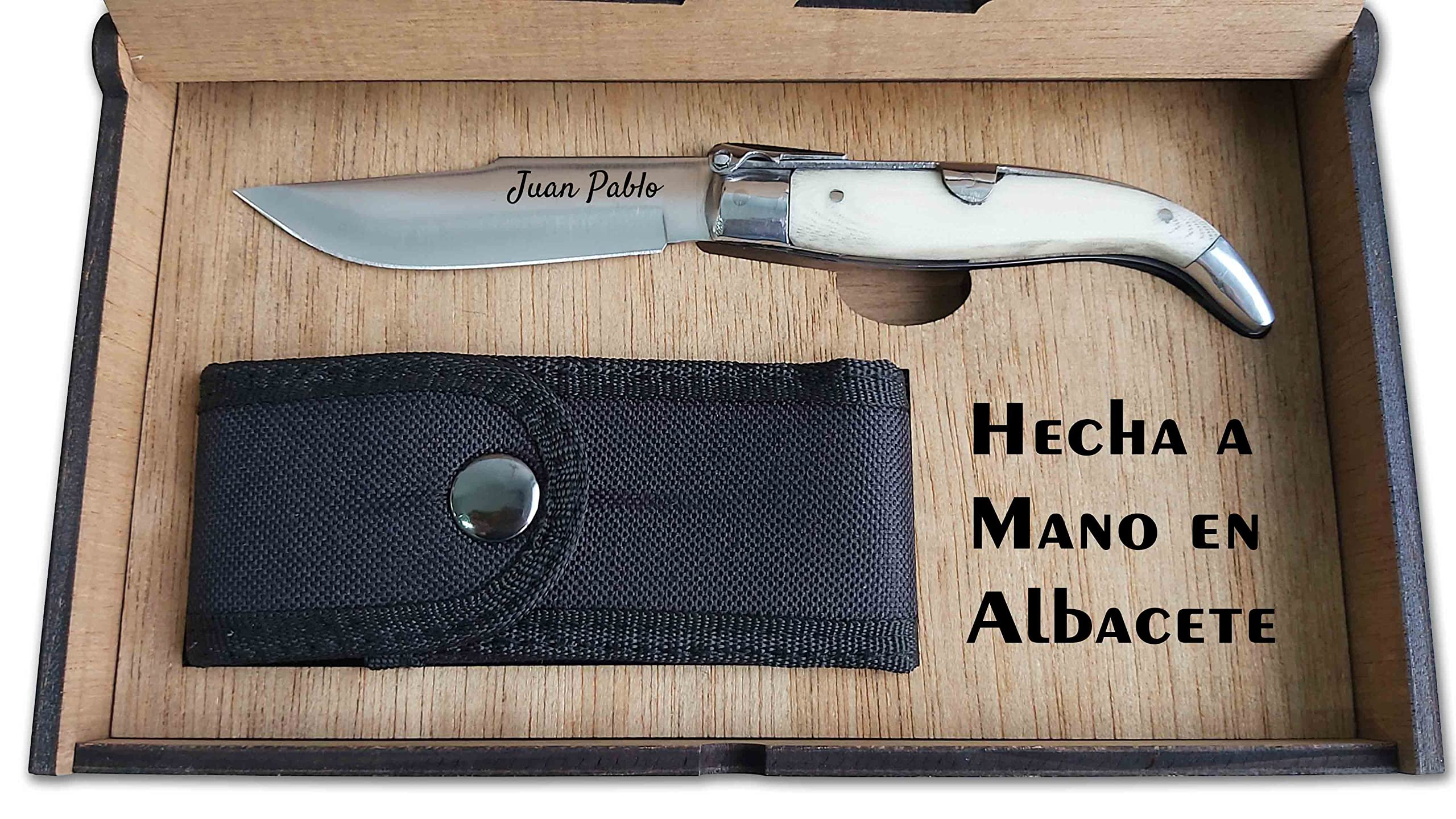 Genérico Roncero Navaja Teja Albacete MIKARTA 8,5 cm. Personalizada con tu Nombre. Beig