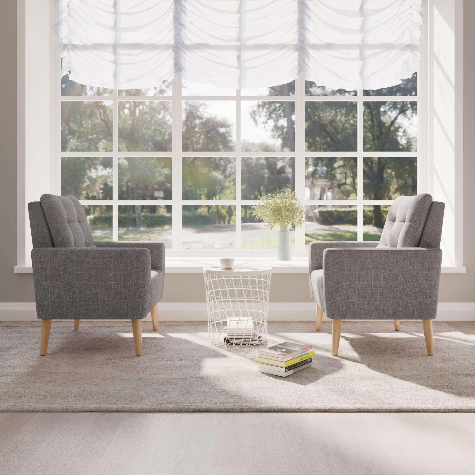Mondeer Poltrona con braccioli, gambe in legno massiccio, moderna, semplice per camera da letto, soggiorno, balcone, ufficio, dimensioni: 72 x 72 x 81 cm, grigio
