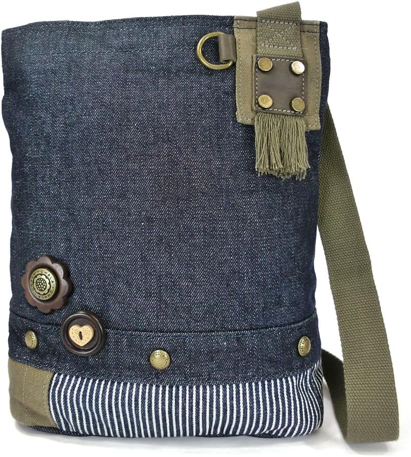 CHALA Handbags Canvas Crossbody Messenger Bags with White Slim Cat Coin Purse Combo (Denim)
