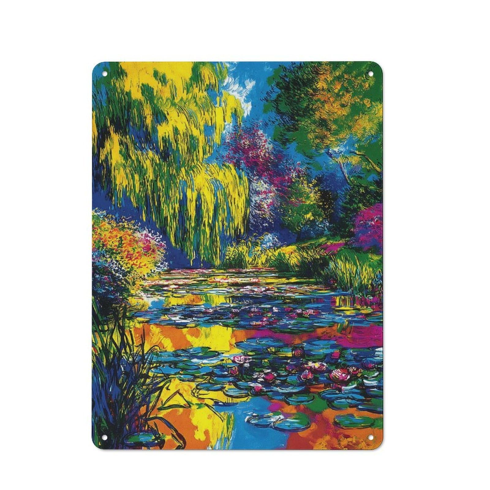 Junmoney Colorful Garden Pond With Lilies Metal Sign 40X30cm, Vintage Bar Wall Plaque For Diner, Restaurant, Shed Or Kitchen
