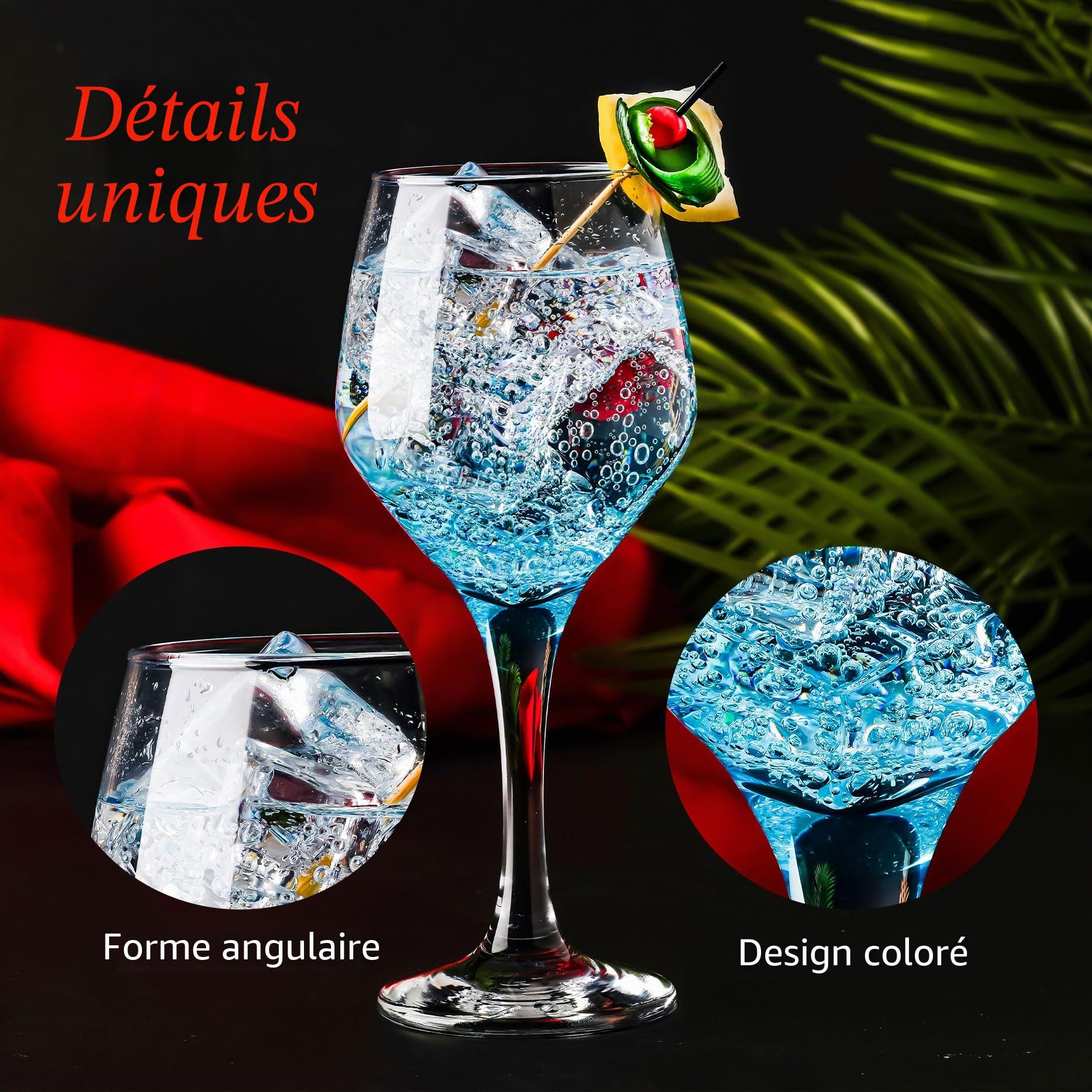 Verres à Vin Colorés Lot de 6 (11oz/330ml), Verre à Champagne, Cocktail, Martini, Coupé, Verres Aperol Spritz, Verrerie à Longue Tige