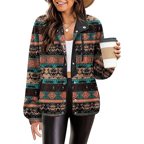 Zeagoo Women's Cozy Fleece Jacket Western Aztec Print Snap Button Down Coat with Pockets Casual Warm Outwear 2026