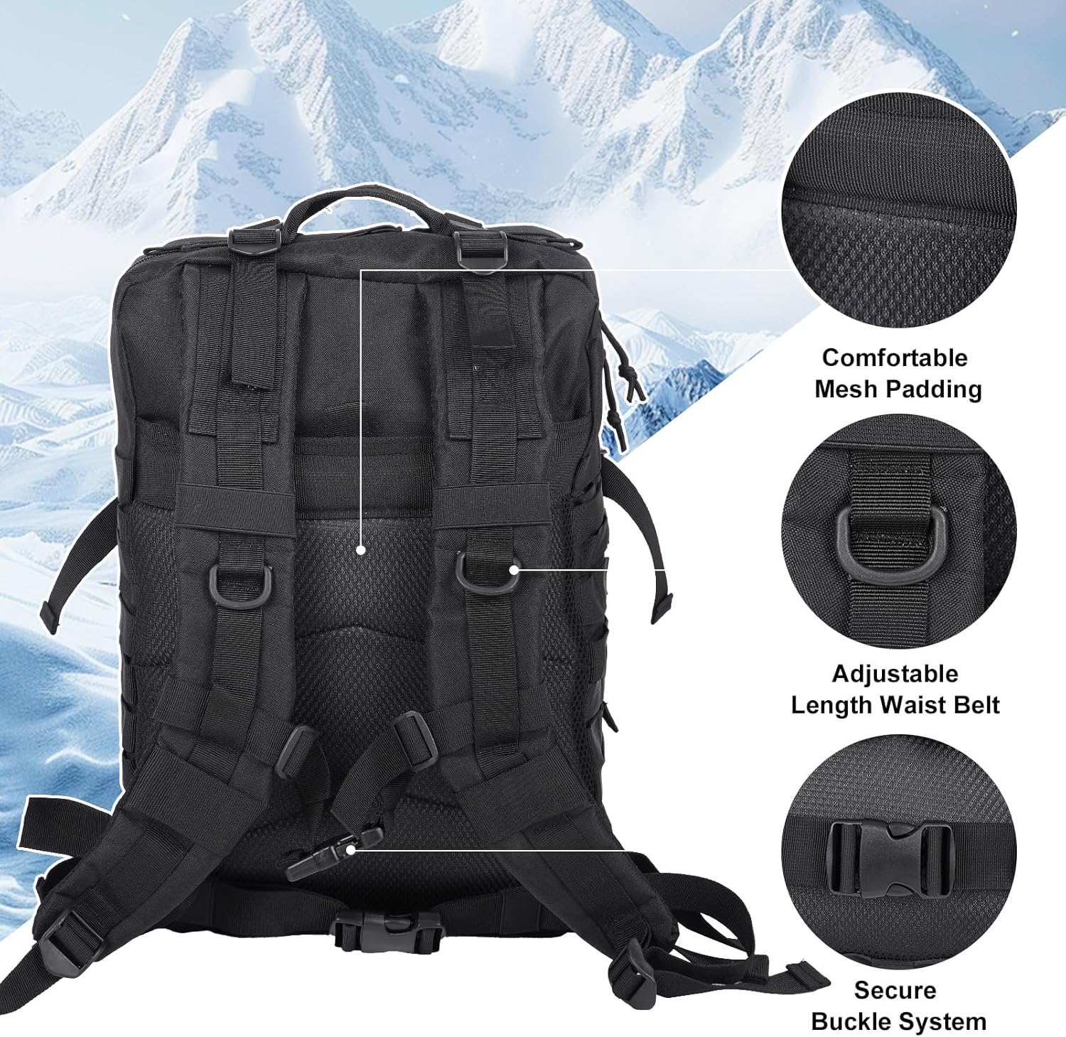 50L Large Military Tactical Backpack Molle Army Assault Pack for Travel Camping Hiking Fishing Backpack for men(black)