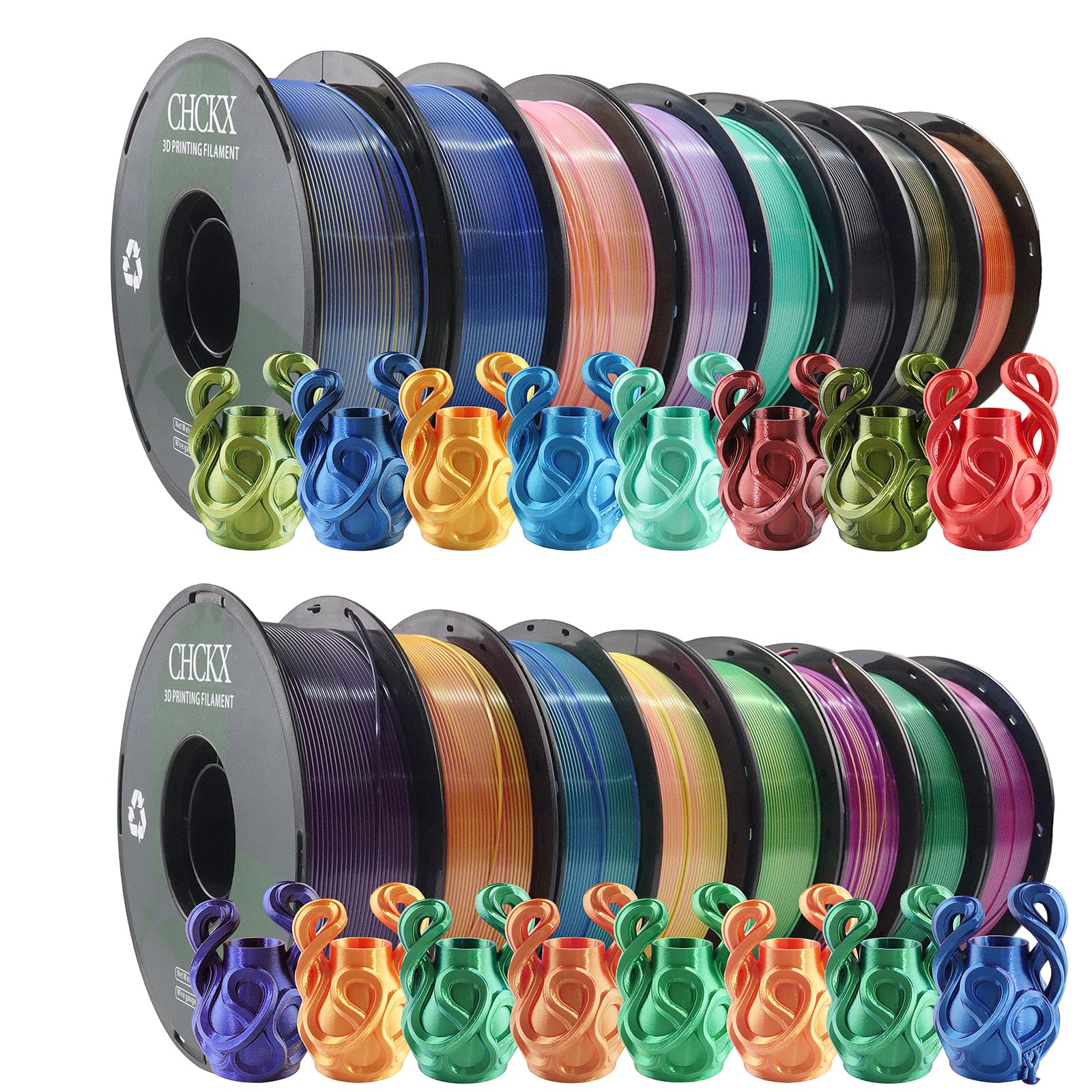 Photo 1 of CHCKX 16 Pack PLA Filament Bundle, Silk Dual Color PLA Filament, 1.75mm, 1kg Spool (2.2lbs), Dimensional Accuracy +/- 0.02mm, 16 Different Dual Colors Gradient Filament for Most FDM 3D Printers