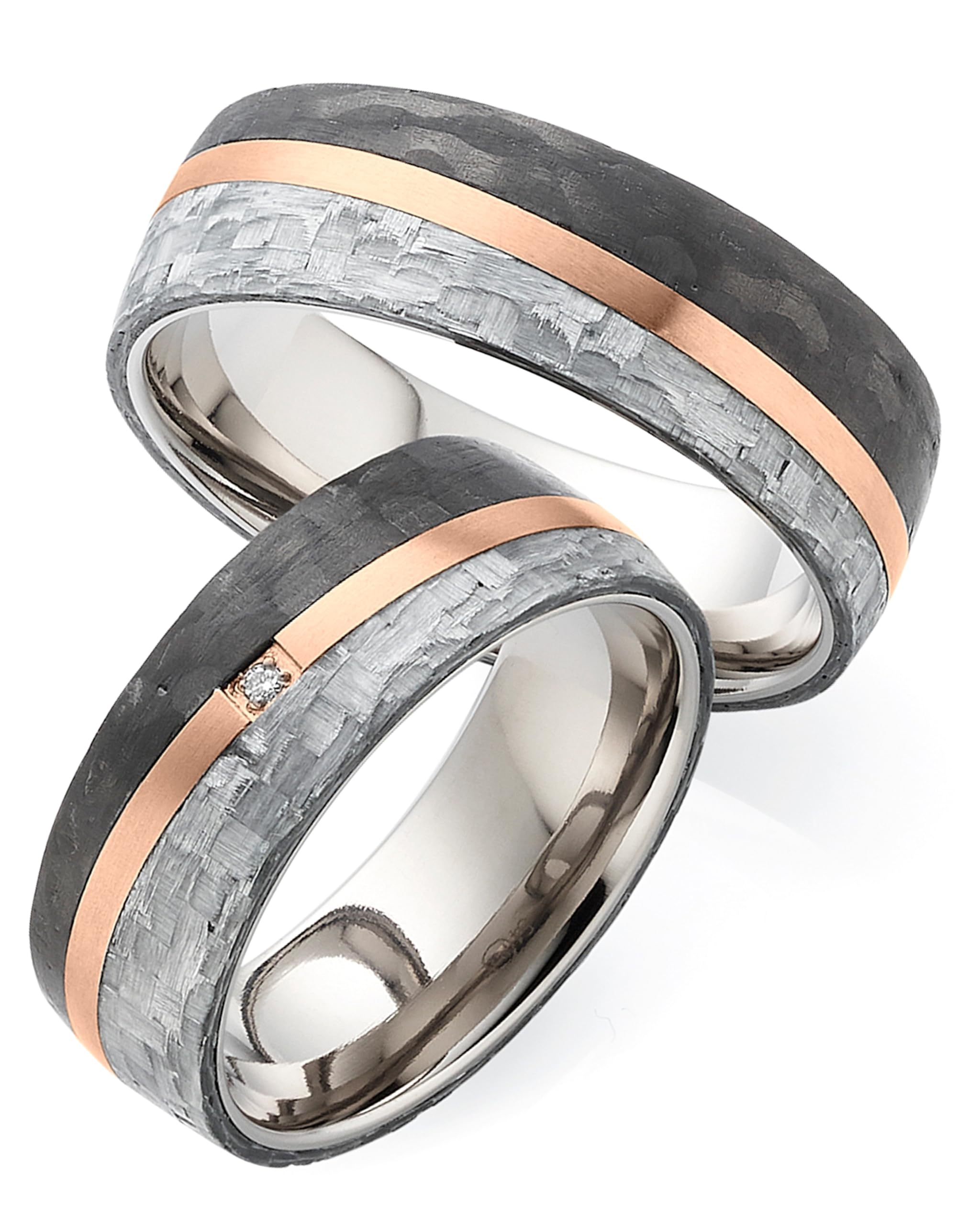 123traumringe Eheringe in Carbon, Titan & Roségold I Partnerringe mit Brillant & Etui I Gravierbare Eheringe mit Ringgröße 50-74 mm I Edle Verlobungsringe in 7 mm Breite & 2,1 mm Stärke I S88