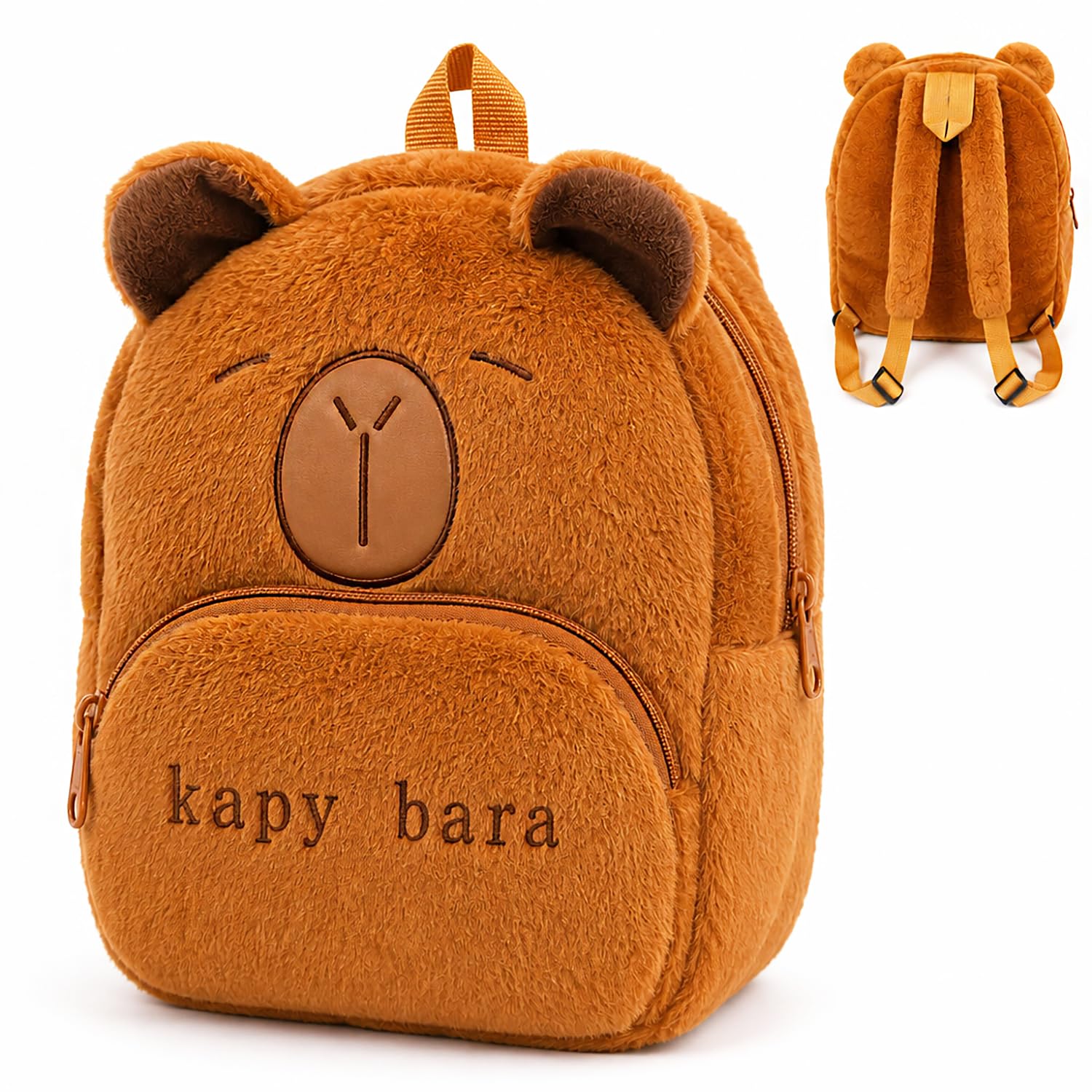 funblast Soft Fur Bags for Kids, Cute Capybara Bagpack for Toddlers, Miniature Cartoon School Bag, Preschool, Picnic, Travel Bag for Boys & Girls (Brown) 36 X 28 X 10 cm-picture-12