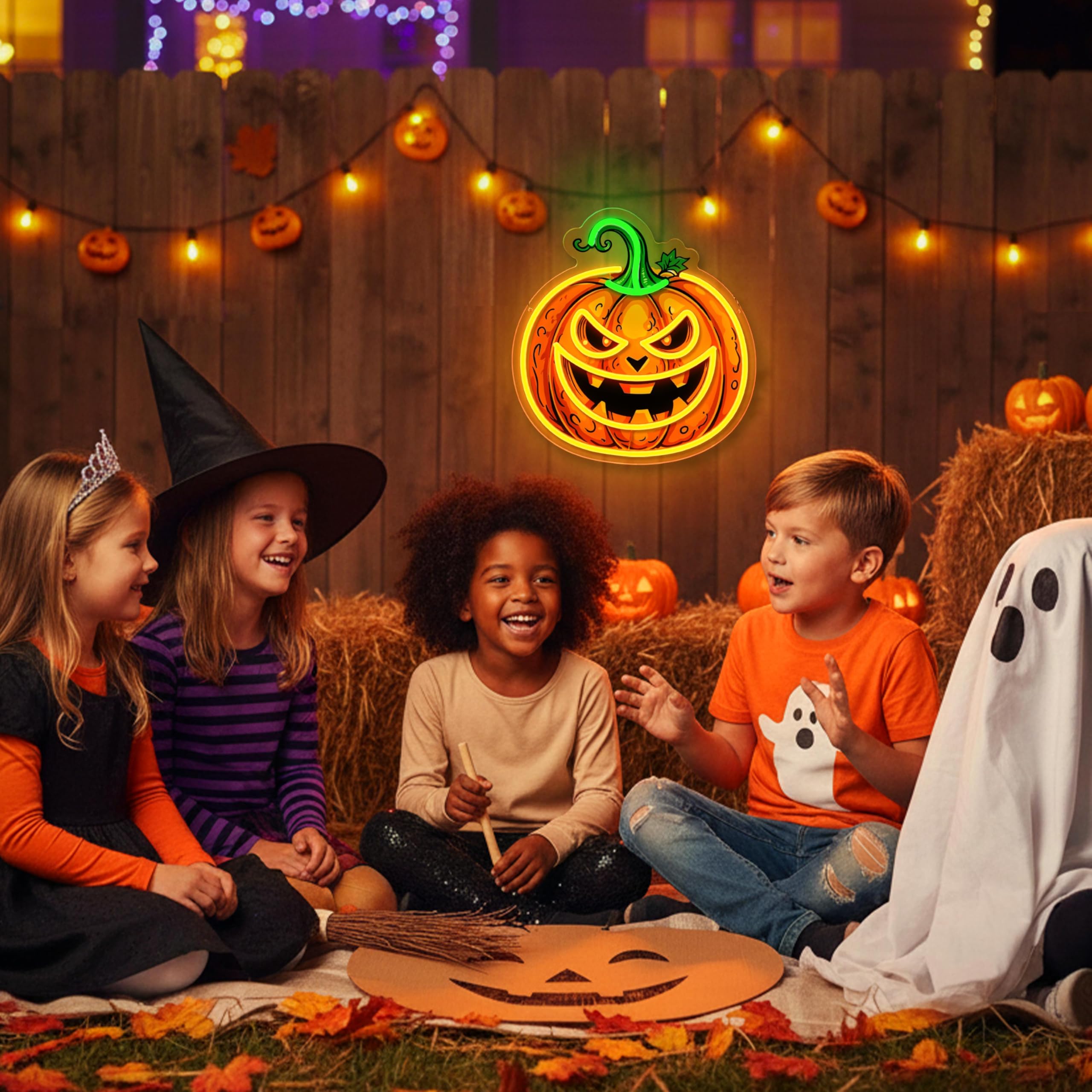 Neonowy znak LED, dynia, do dekoracji ścian, przyciemniana, pomarańczowa, neonowa, dynia, do sypialni, baru, pokoju dziecięcego, na imprezę halloweenową