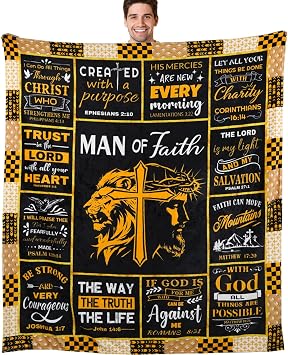 Christian Gifts for Men Throw Blankets 60"x50" Man of Faith Blanket Baptism Gifts Inspirational Religious Faith Bible Verse Gift