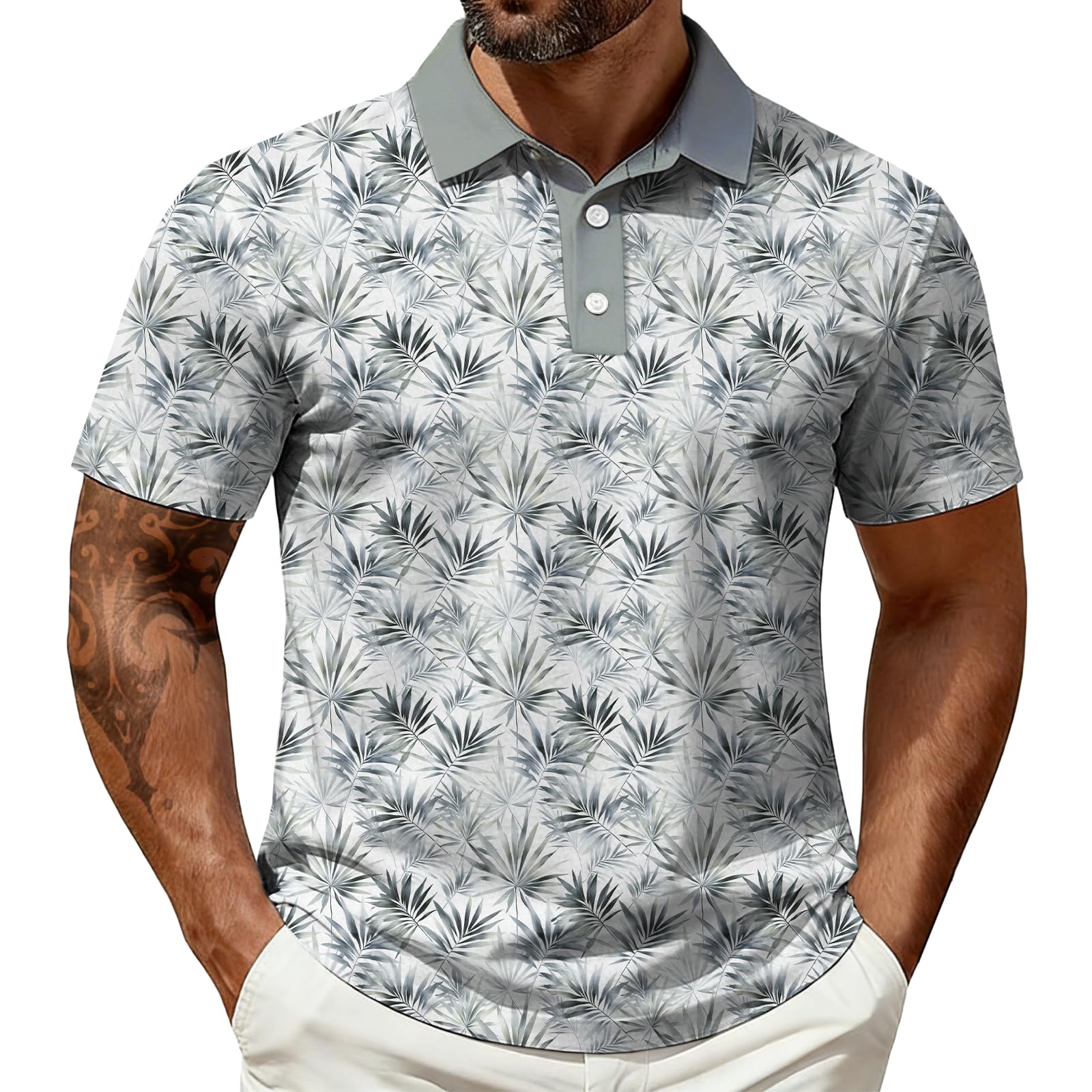 Photo 1 of ***Photo and description for reference only***Novelty Hawaiian Polo Shirts for Men Summer Retro Beach Short Sleeve Collared Button Placket Quick Dry Lightweight Relaxed Fit Shirt M