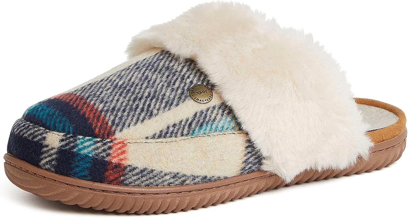 Amazon.com | Dearfoams Women's Geneva Closed Toe Scuff Slipper, Navy Plaid, Large | Slippers