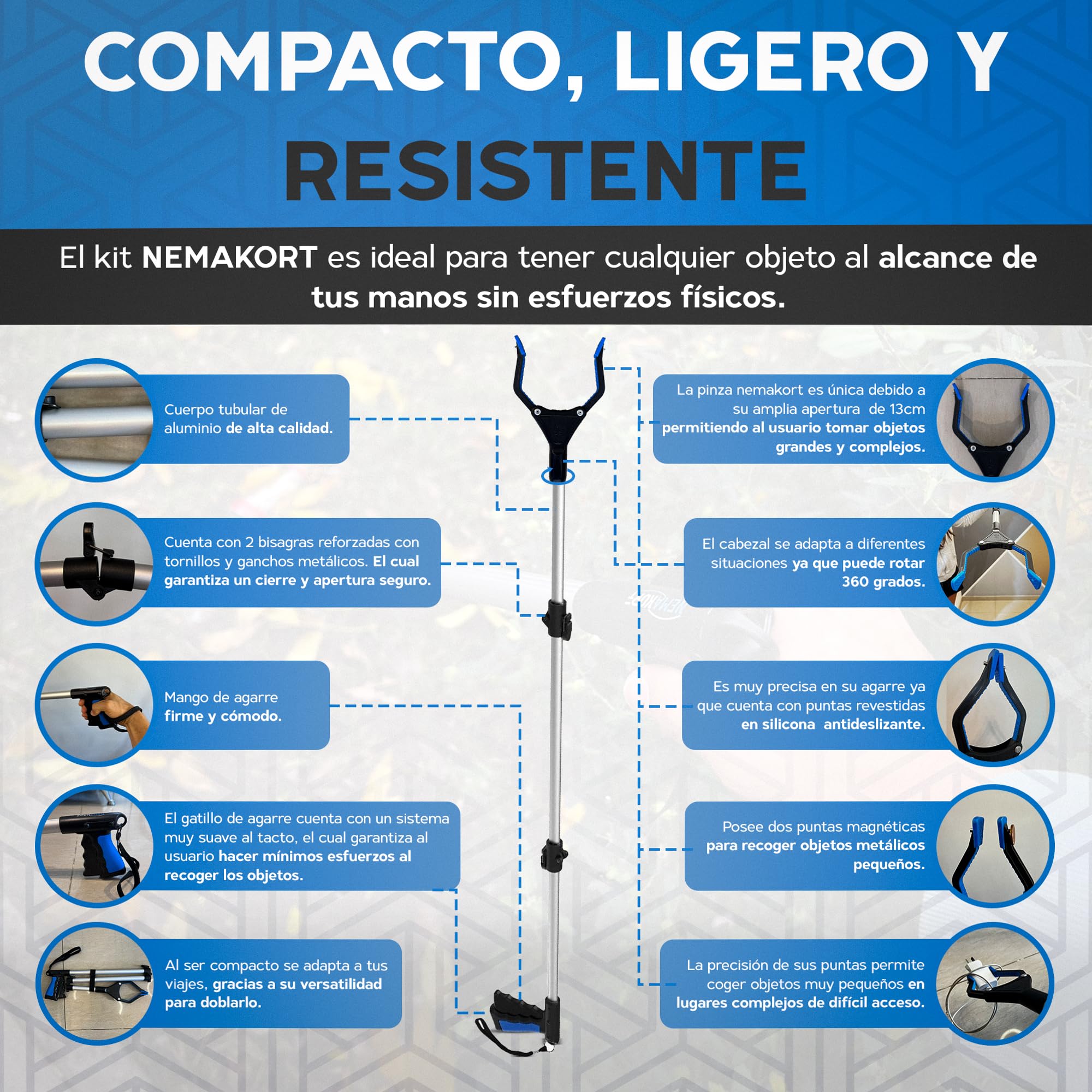Pinza raccogli oggetti 110cm Pinza pieghevole prendi oggetti Kit 2X1 attrezzi raccogli oggetti in luoghi alti e bassi Pinza prensile raccogli immondizia Strumento magnetico telescopico15lb