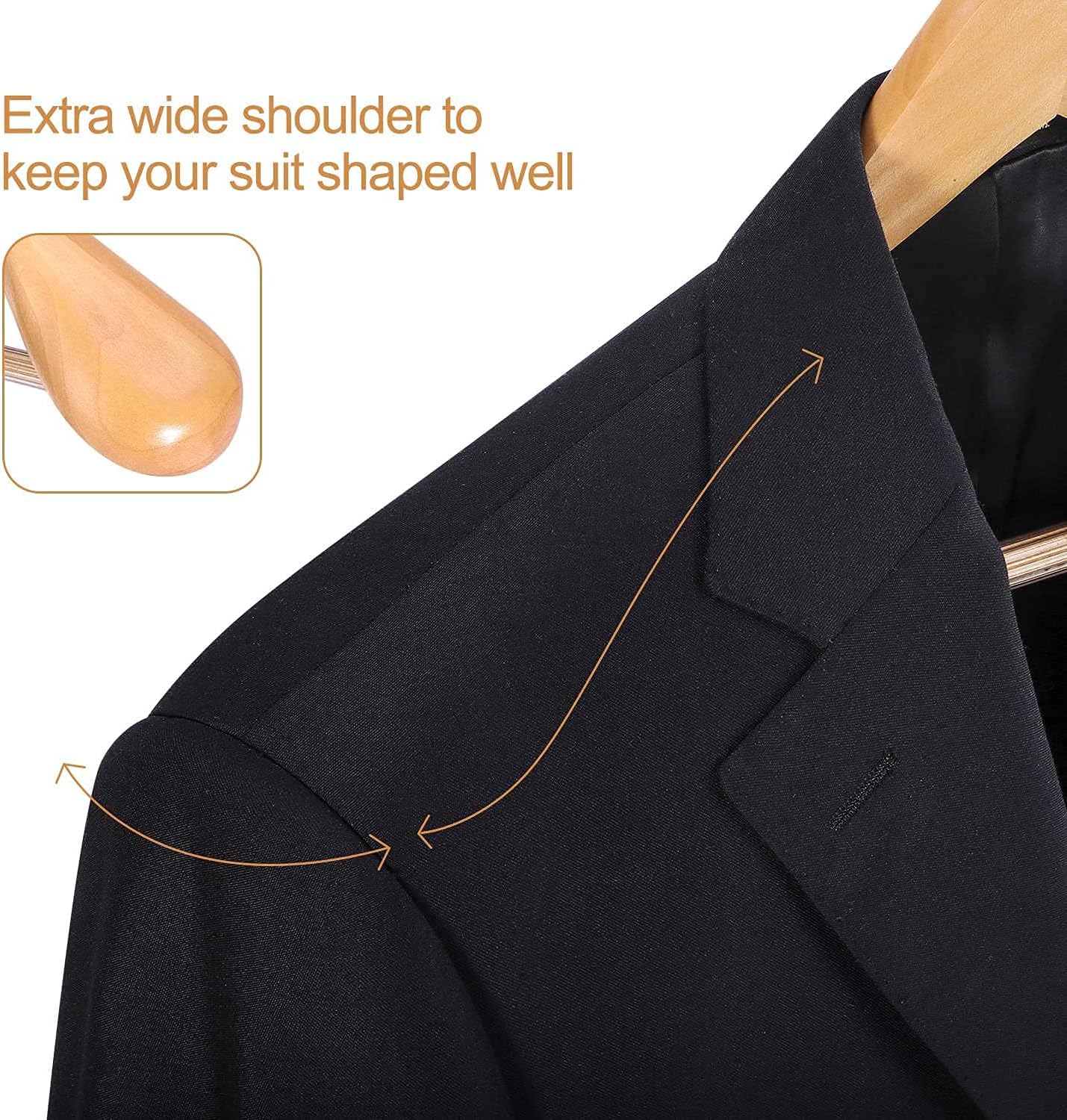 6PCS Wood Clothes Hanger Natural Wooden Suit Hangers Smooth Finish Solid Wood Coat Hanger High-Grade Jacket Hanger for Dress Jacket and Heavy Clothes Hanger