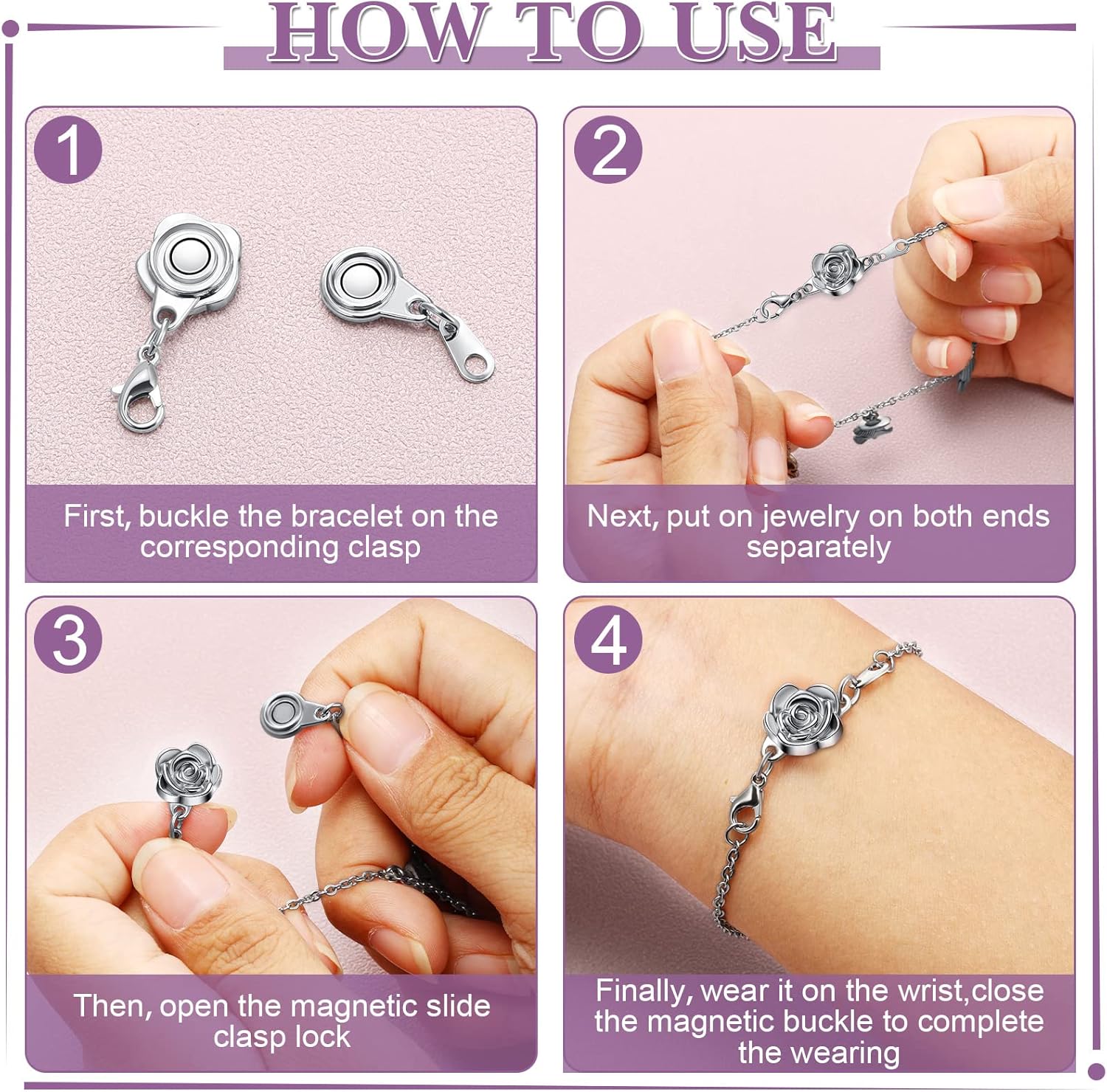 12 Pieces Magnetic Jewelry Clasps Rose Magnetic Clasps Extender Lobster Clasp Closures Jewelry Clasp for Necklaces Bracelets Jewelry Making - Image 3