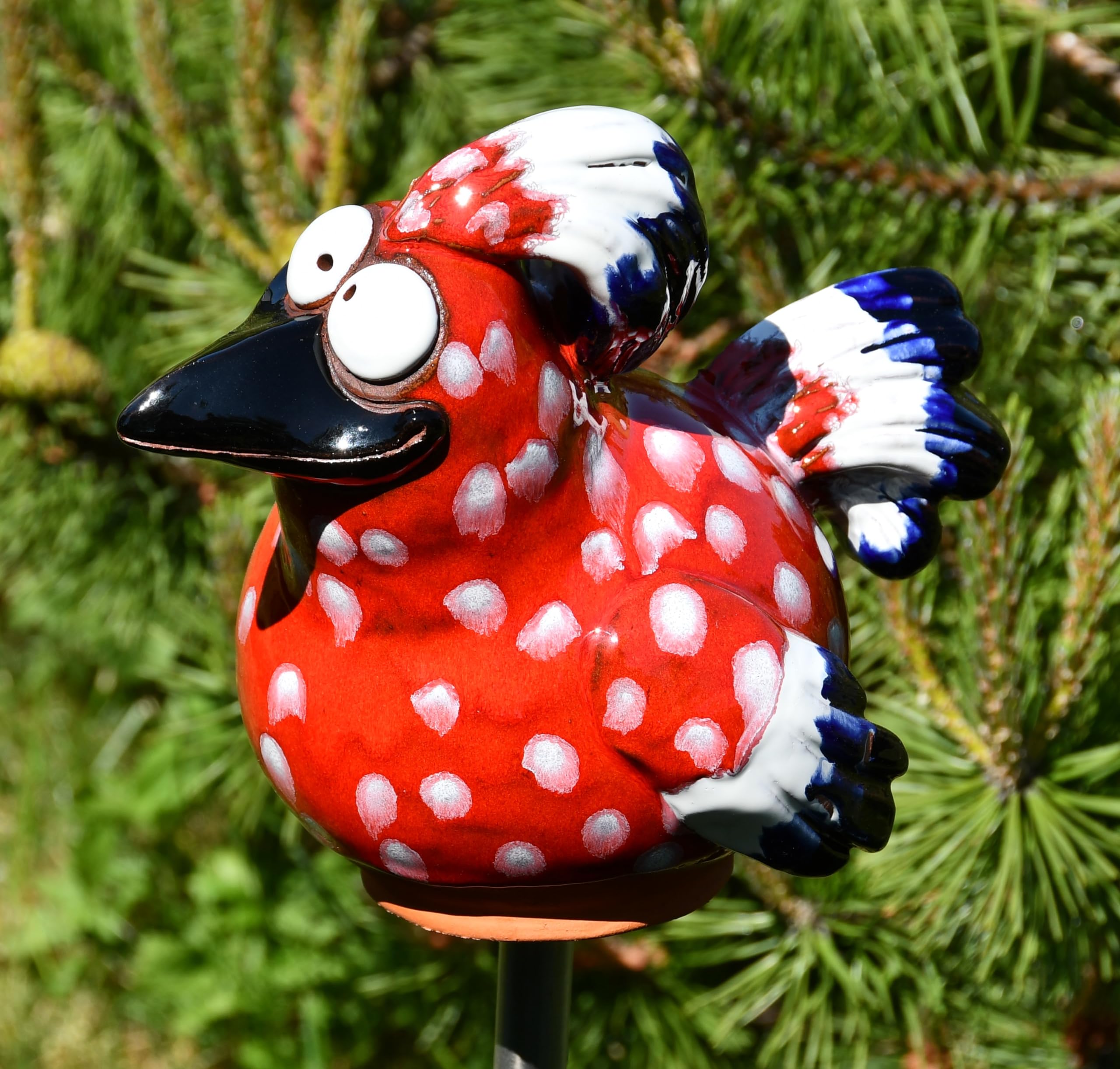 Gartenstecker Keramik Handgefertigt - Gartendeko für Draußen Wetterfest - Garten Deko Keramik - Vogel Gartenfiguren & Gartenstatuen - Vogel