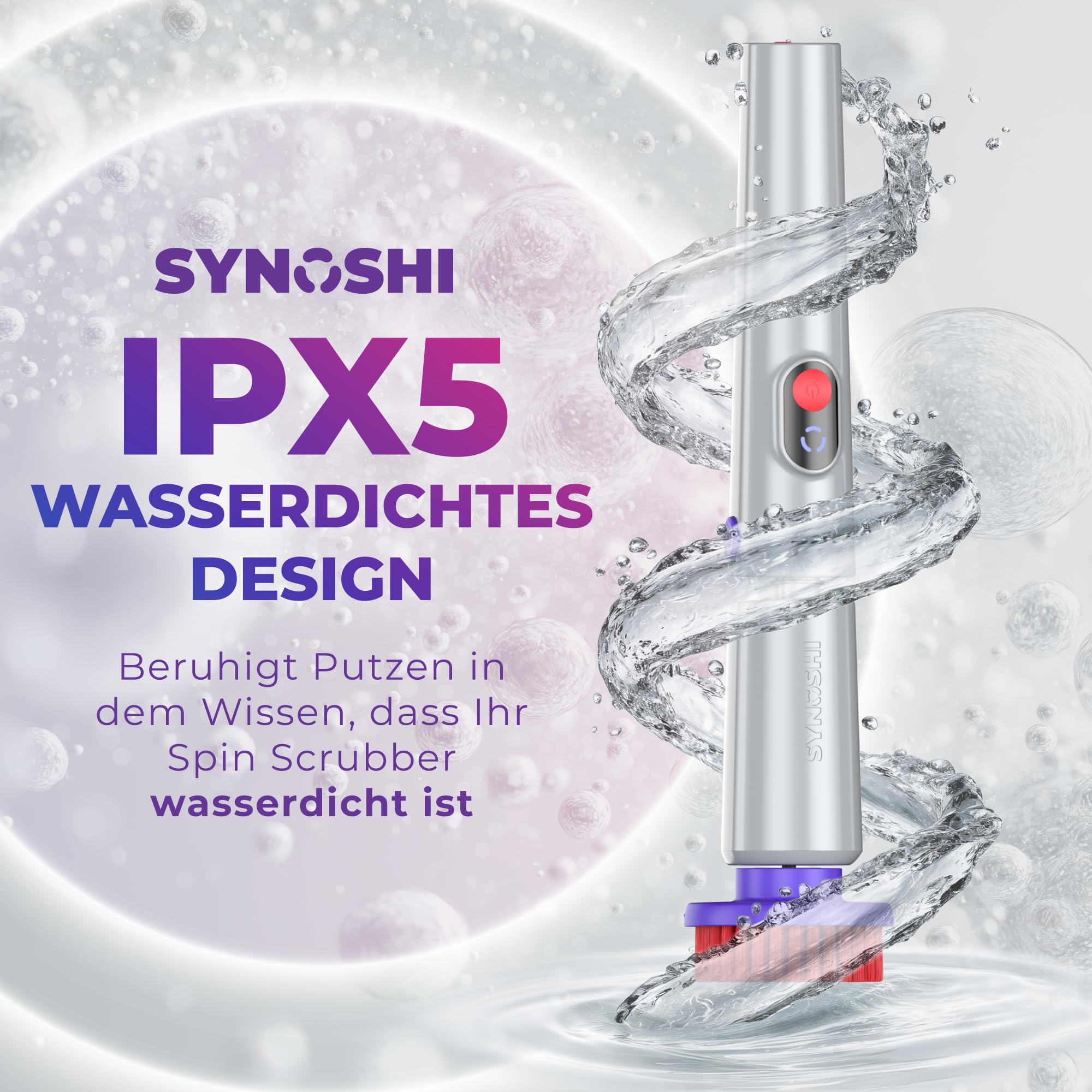 SYNOSHI PRO Elektrische Reinigungsbürste – Kabellos & Wiederaufladbar – Spin Scrubber für Bad, Fliesen und Küche mit Verstellbarem Griff